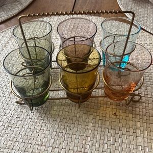 Colored Glass Etched Shot Glasses with holder